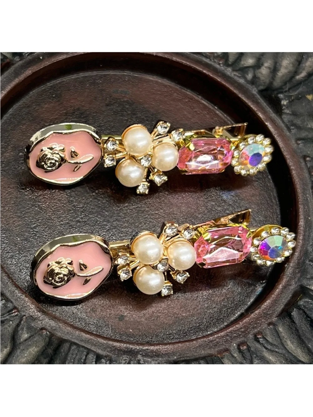 Pink Pearl & Crystal Decorative Hair Clips - Elegant FINAL PRICE DROP